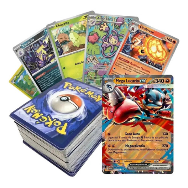 Kit 100 Cartas Pokemon Brilhantes Original Pokémon Português